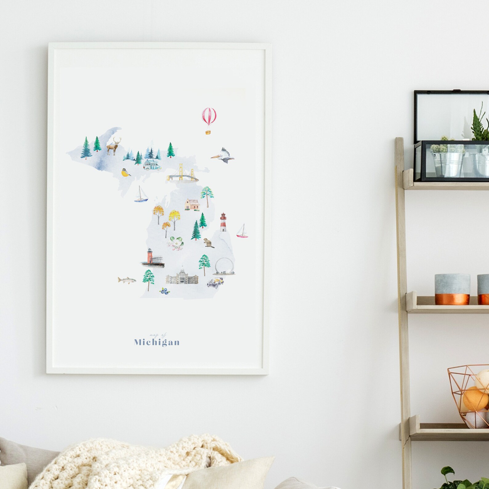 Michigan Printable State Map Illustrated Wall Art Print | Etsy