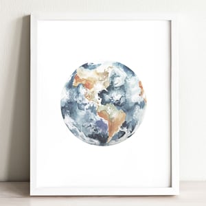 Earth Watercolor Painting Art Print: Nursery Decor