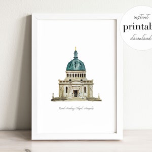 Naval Academy Chapel Watercolor Print: Annapolis Maryland Landmark (Digital Download)