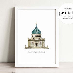 Naval Academy Chapel Printable, illustration, wall art print, nursery decor, landmark, kids room, travel print, annapolis, maryland