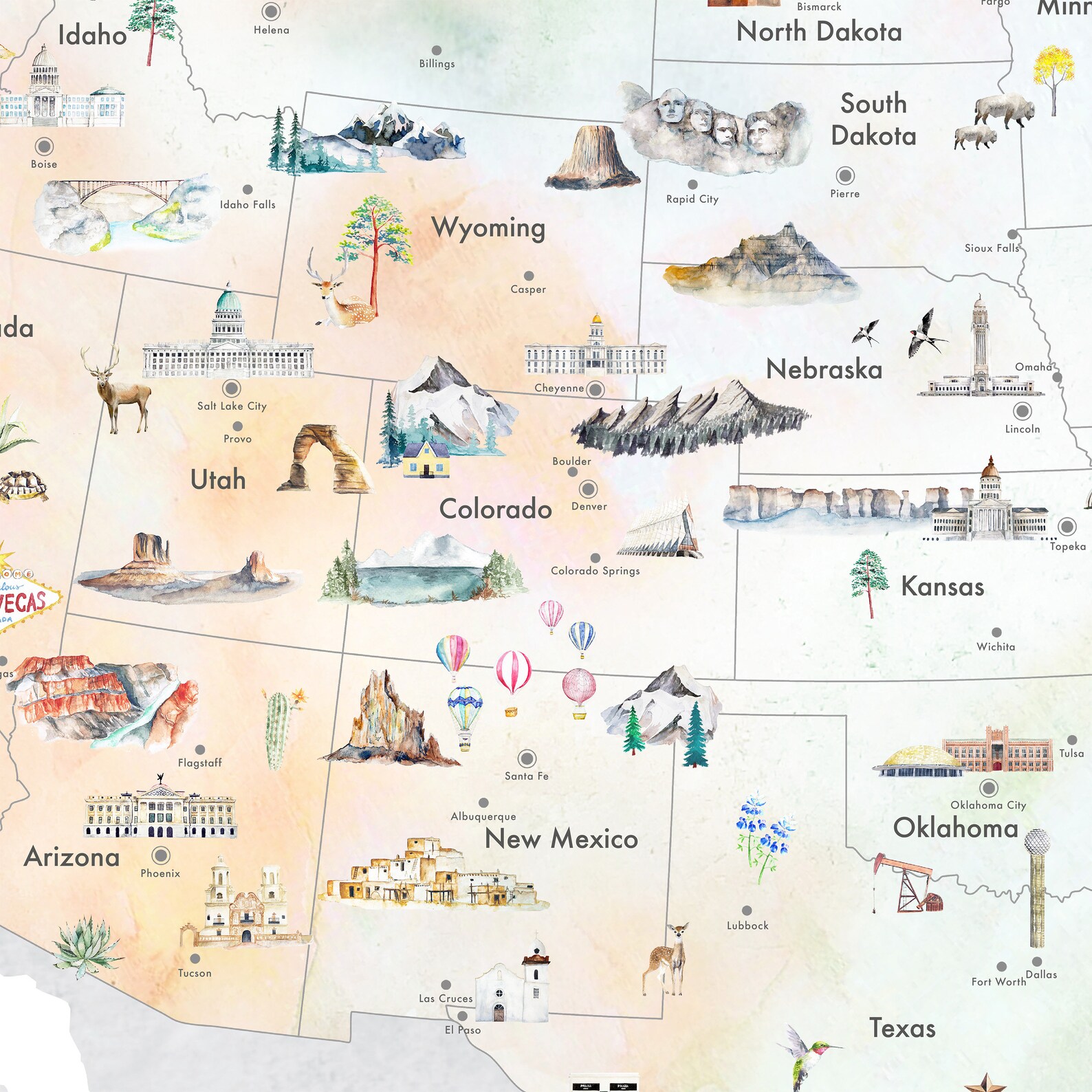 Educational United States Map Printable USA Map Kids Room - Etsy