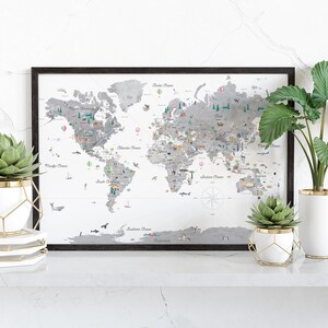 Grey Educational World Map Printable | Kids World Map | Nursery World ...