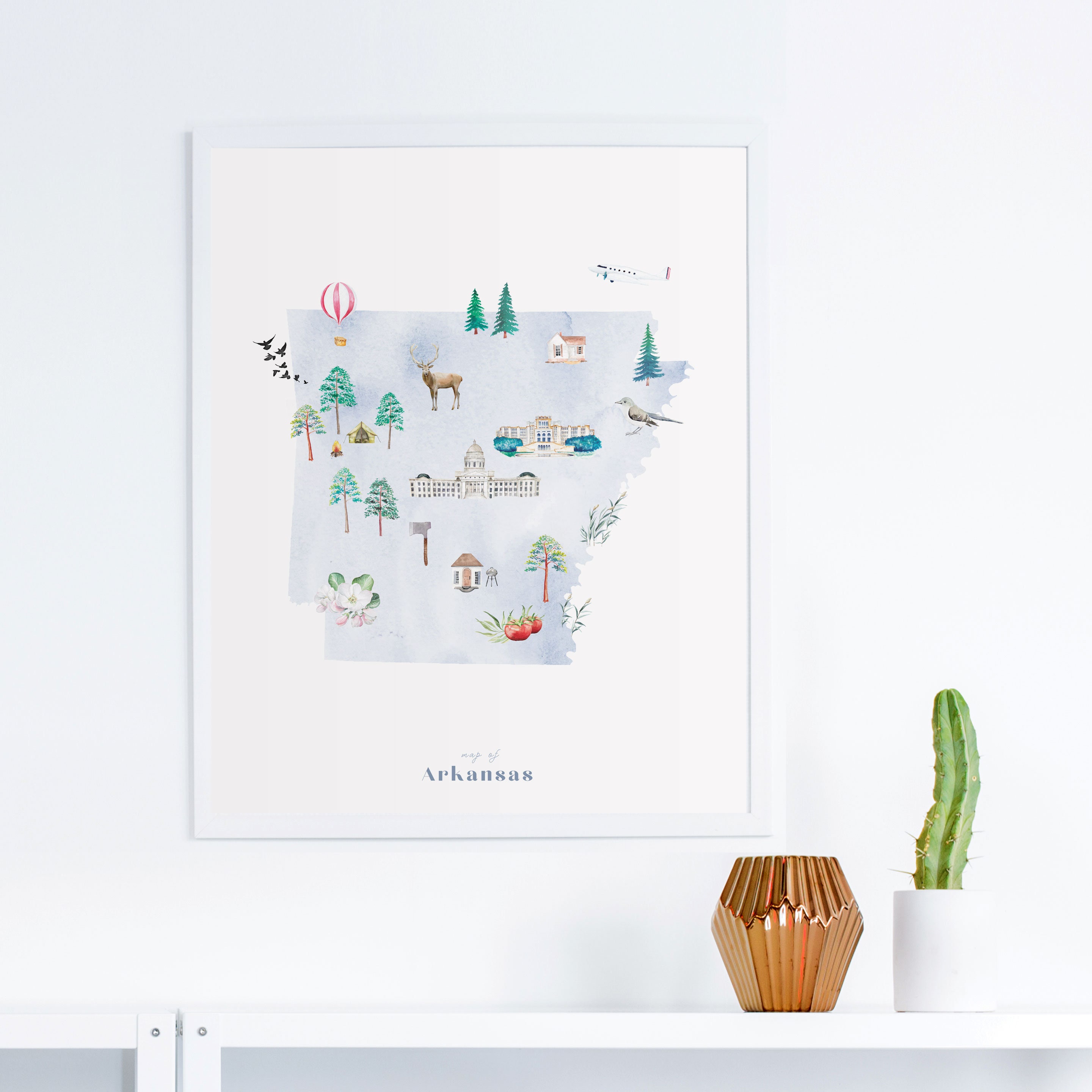 Arkansas Printable State Map Illustrated Wall Art Print | Etsy
