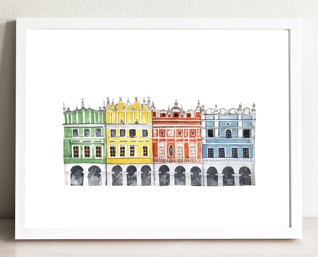 Zamosc Streetscape Illustrated Art Print Travel Art Print Polish Street