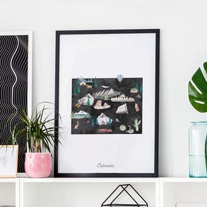 Staatskaart Colorado, kunst aan de muur, decor kinderkamer, kunst aan de muur kinderkamer, poster staatskaart, reiskaart VS, kinderkamer, aquarel