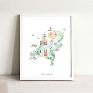 Niederlande Karte Art Print, Wandbild, Kinderzimmer Dekoration, Kinderzimmer, Weltkarte Poster, Holland Karte, Reisekarte, Aquarell Karte, Boho