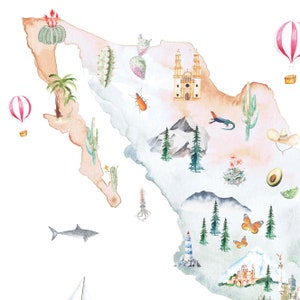 Mexico Illustrated Map Printable Wall Art Print Nursery - Etsy