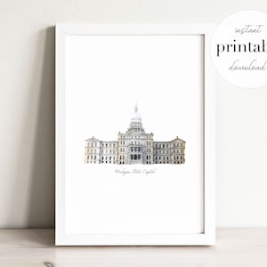 Michigan State Capitol Watercolor Art Print (Digital Download)