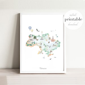 Ukraine Karte Illustriert Printable | Home Decor Reise Poster | Kinderzimmer Kunst Reise Karte | Karte Druck | Fernweh Reise Kunst | Kinderzimmer Dekor