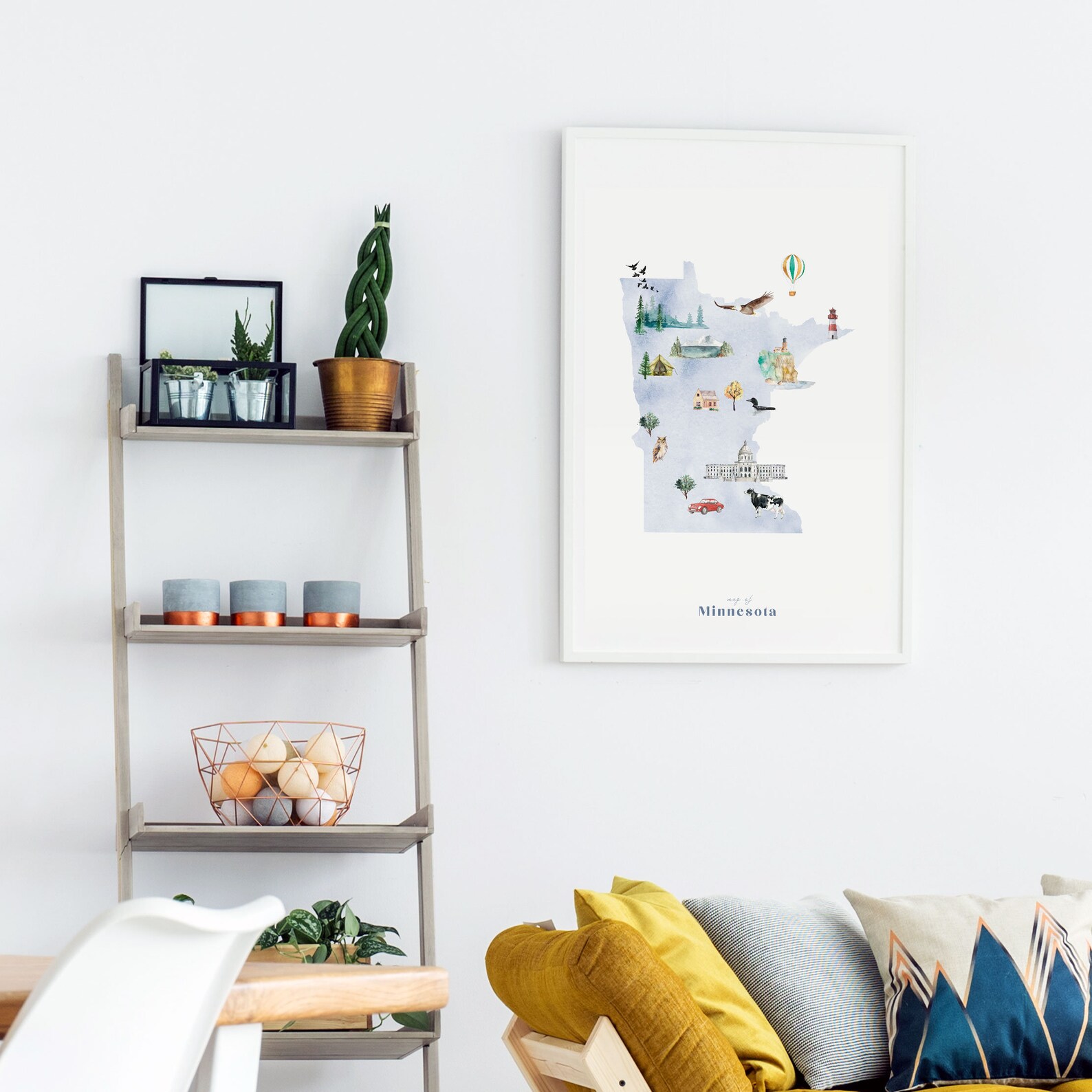 Minnesota Illustrated State Map Wall Art Print Nursery - Etsy