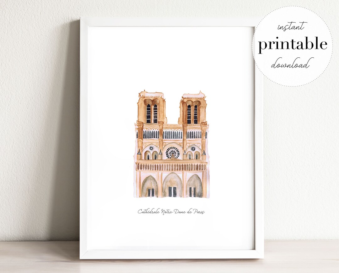 Notre Dame Cathedral Printable, Illustration, Wall Art Print, Nursery ...
