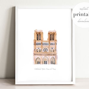 Notre Dame Cathedral Printable, Illustration, Wall Art Print, Nursery ...