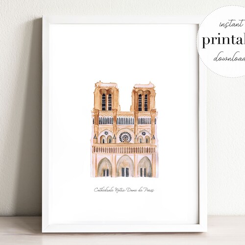 Notre Dame Cathedral Printable Illustration Wall Art Print - Etsy