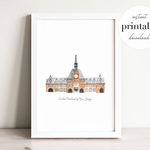 Central Railroad of New Jersey Druckbar, Illustration, Wand kunstdruck, Kinderzimmer Dekor, Wahrzeichen, Kinderzimmer, Reisedruck, Aquarellzeichnung