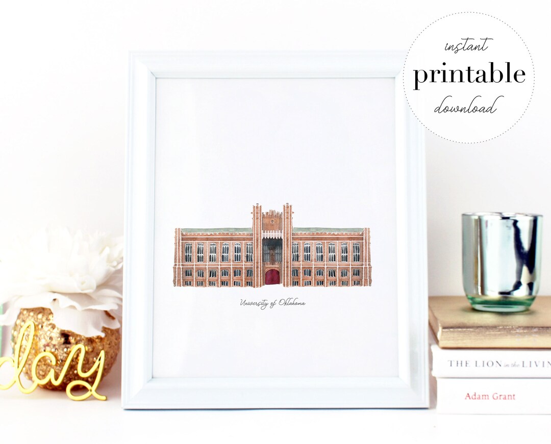 University of Oklahoma Library Printable, Art Print, Landmark, Kids