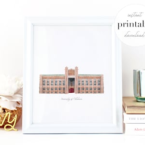 University of Oklahoma Library Printable, art print, landmark, kids room, travel print, watercolor, home decor, oklahoma, us landmark