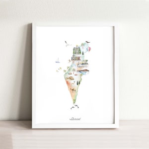 Israel Karte Art Print, Wandbild, Kinderzimmer Dekor, Wandbild, Aquarell Karte, Wandbild, Wandbild, Wandbild, Wandbild, Poster, Kunst