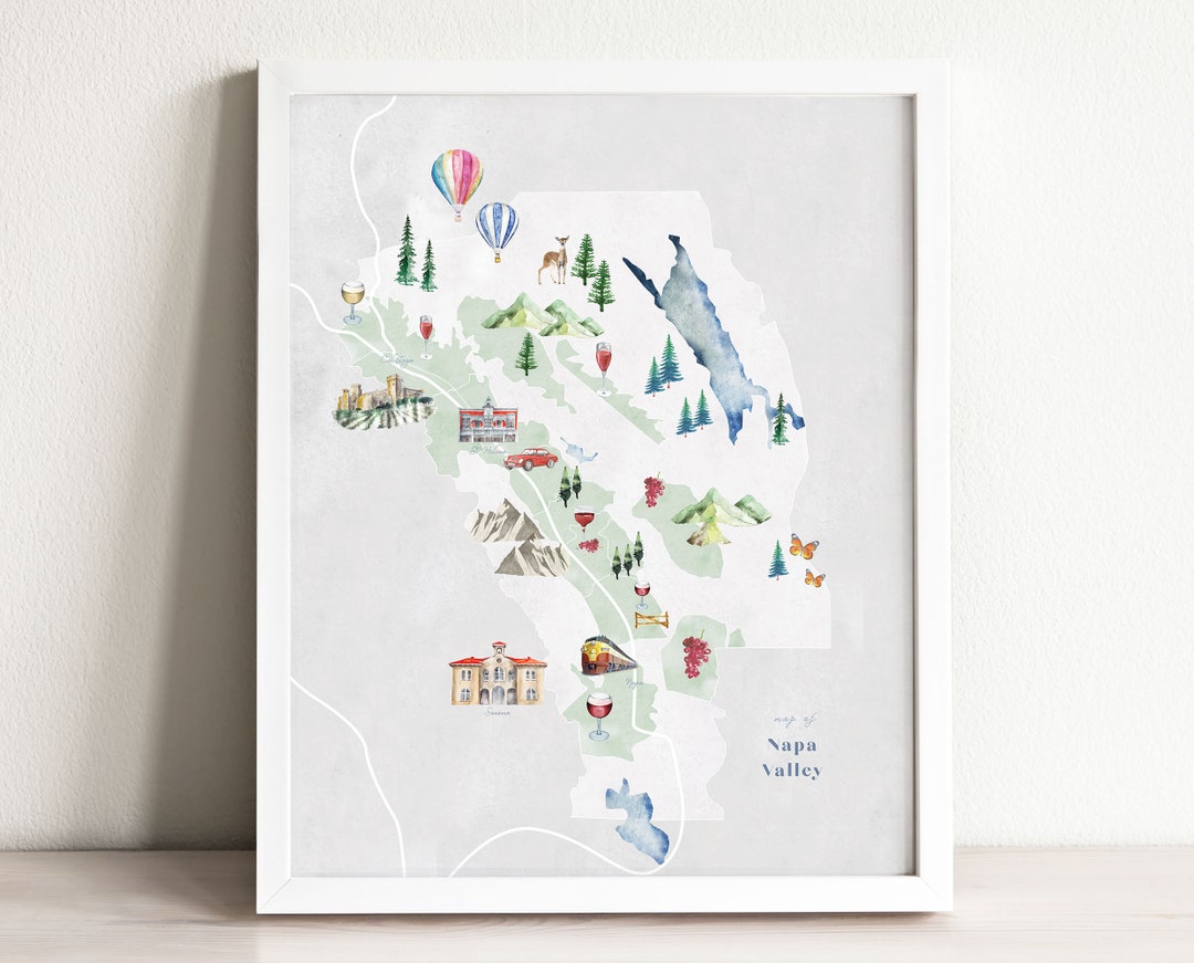 Napa Valley Wine Map Art Print: Watercolor Travel Poster - Etsy