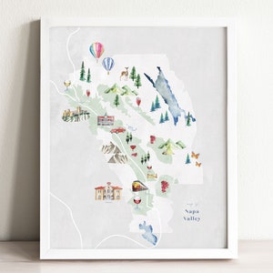 Napa Valley Wein Karte, Wand Kunst Druck, Wandkunst, Zustand Karte Poster, USA Reisekarte, Aquarell, Wohnkultur, Wein Karte, Kalifornien Wandkunst