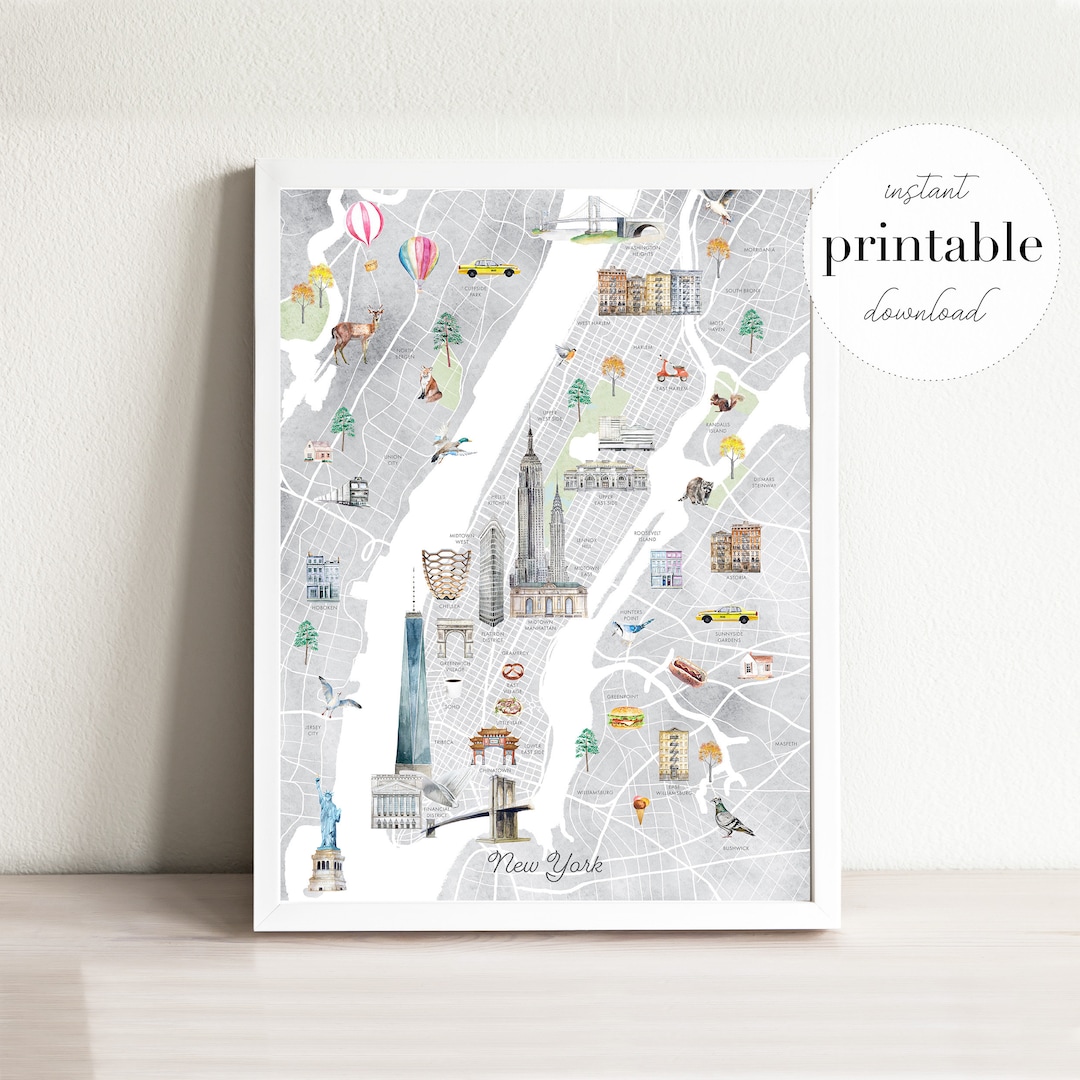New York City Map Printable City Map Wall Art Print Kids Room Decor ...