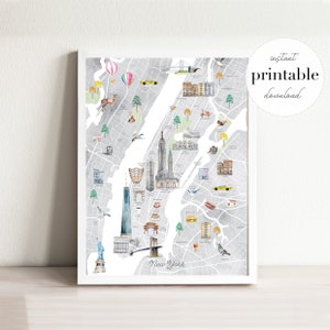 New York City Map Printable | City Map Wall Art Print | Kids Room Decor | Home Decor Travel Art Print | New York Watercolor Map | USA Travel