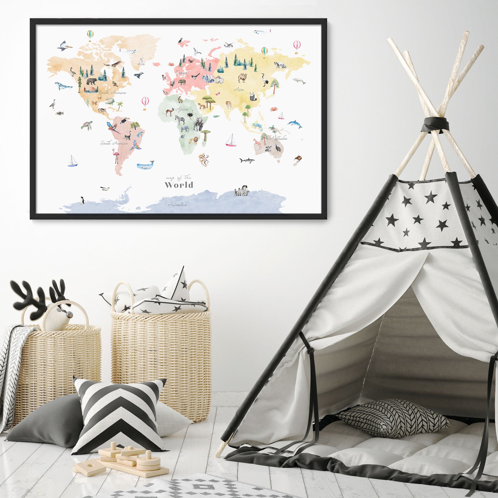 Colorful Animal World Map Printable Nusery Art Print Kids | Etsy