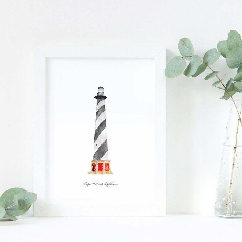 Cape Hatteras Lighthouse Printable Illustration Wall Art Etsy