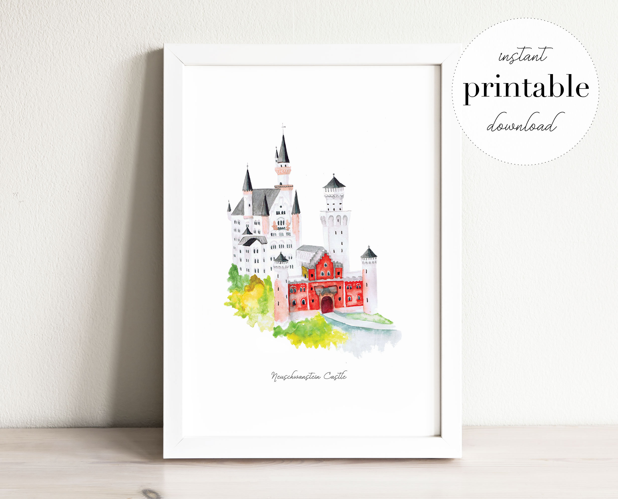 Neuschwanstein Castle Printable Bavaria Watercolor Landmark | Etsy