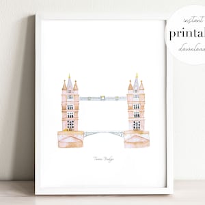 Tower Bridge Printable, illustration, wall art print, nursery decor, landmark, london, united kingdom, kids room, travel, nursery art