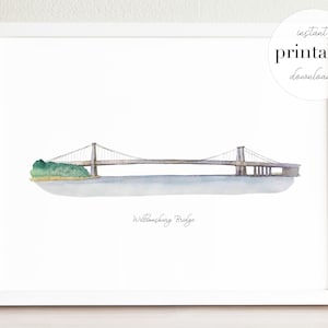 Williamsburg Bridge Afdrukbaar, illustratie, kunst aan de muur print, kinderkamer decor, mijlpaal, ny, reizen print, mijlpaal tekening, New York, Nyc