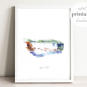 Cataratas del Niágara imprimible, ilustración, impresión de arte de pared, decoración de la guardería, punto de referencia, canadá, acuarela, sala para niños, viajes, impresión de viajes