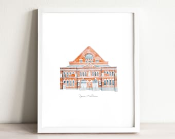 Ryman Auditorium Art Print, illustration, wall art print, nashville, landmark, watercolor, home decor, travel, travel print, tennessee