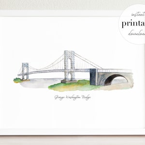 George Washington Bridge Printable, Illustration, Wandkunstdruck, Kinderzimmer Dekor, Wahrzeichen, Ny, Reisedruck, Wahrzeichen Zeichnung, New York