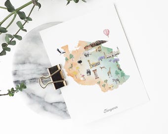 Tanzania Map Art Print: Watercolor Nursery Decor