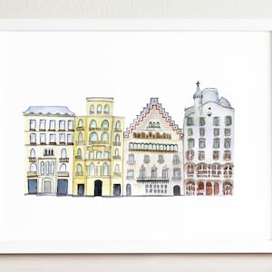 Impression d'art illustrée de paysage urbain de Barcelone | Espagne | Impression d'art de voyage | Impression d'art de voyage en Catalogne | Dessin de rue | Passeig de Gracia