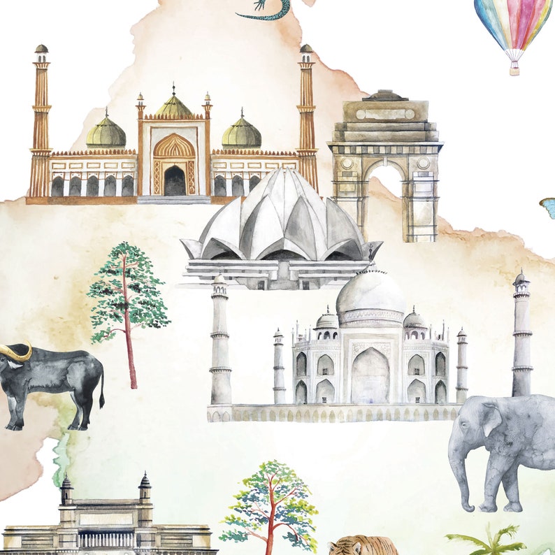 India Illustrated Map Printable Wall Art Print Nursery - Etsy