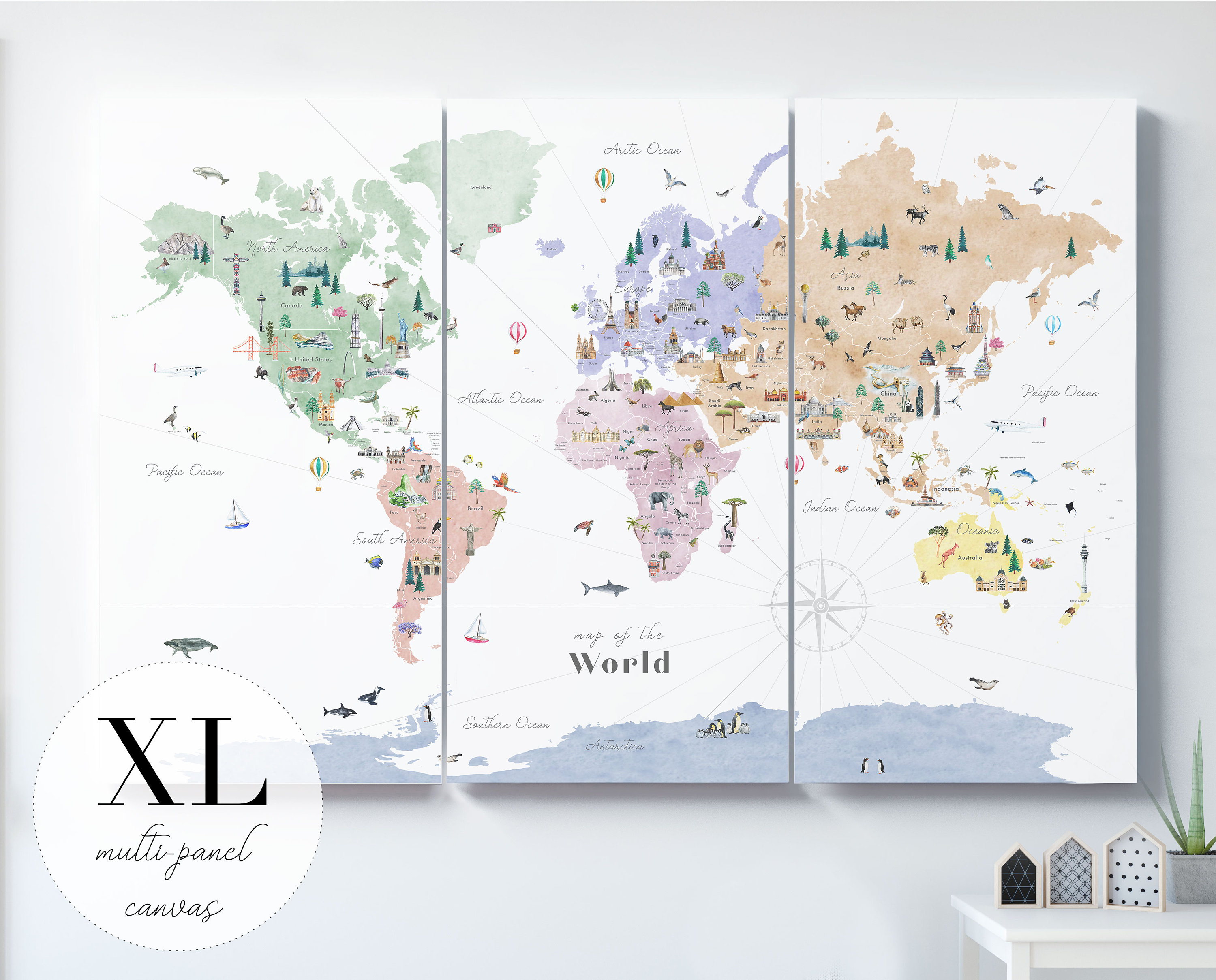 Large Canvas Countries of the World Map wall art travel Etsy