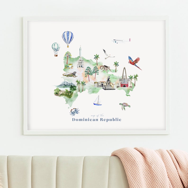 Dominican Republic Map Illustrated Art Print Watercolor - Etsy