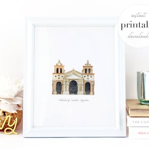 Cordoba Cathedral Printable, art print, living room decor, landmark, kids room, travel print, watercolor, home decor, argentina, drawing