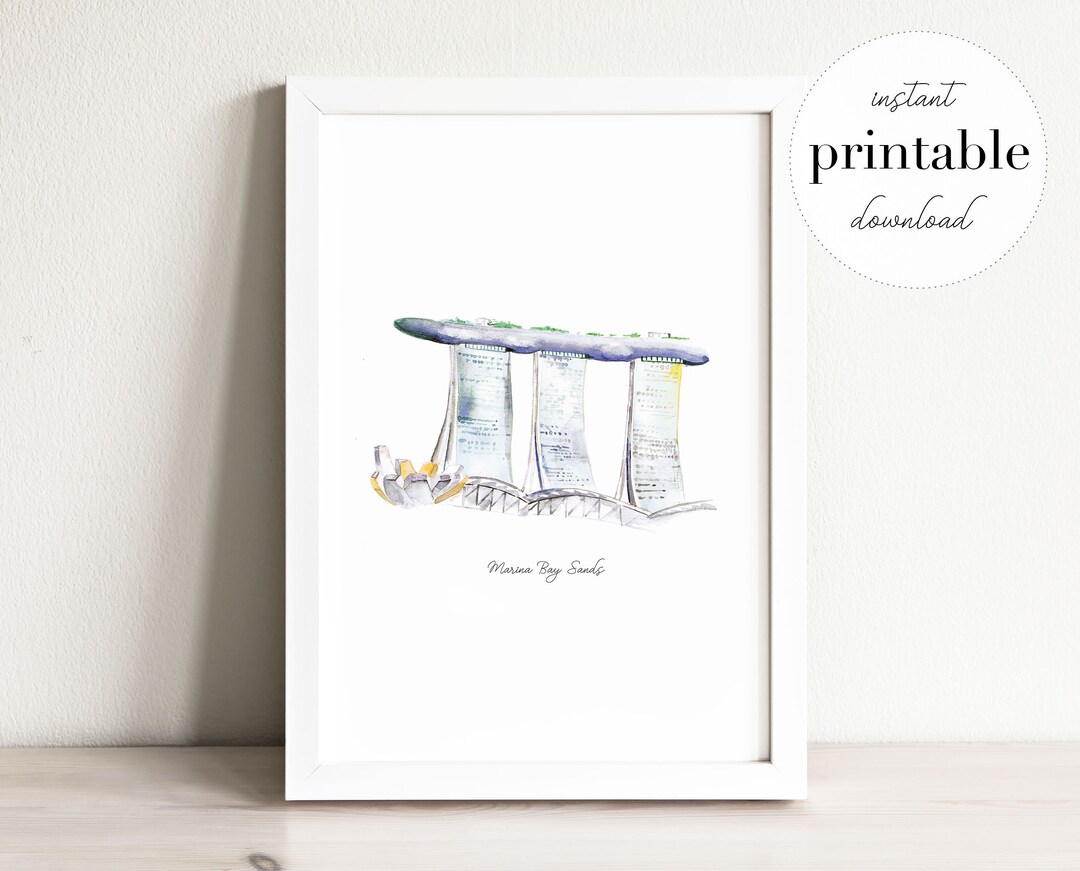 Mbs Colouring Marina Bay Sands Printable, Illustration, Wall Art Print, Home Decor ...
