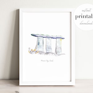 Marina Bay Sands Printable, Illustration, Wandkunstdruck, Wohnkultur, Wahrzeichen, Kinderzimmer, Reise, Singapur, Reisedruck, Kinderzimmer