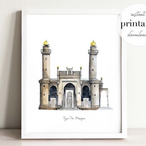 Taza Pir Mosque Printable, watercolor illustration, wall art print, Azerbaijan, landmark, travel, travel poster