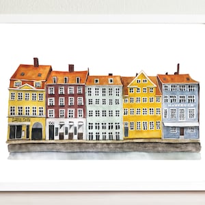 Copenhagen Streetscape Illustrated Art Print | Nyhavn Denmark | Travel Art Print | Copenhagen Travel Poster | Street Drawing | Scandinavian