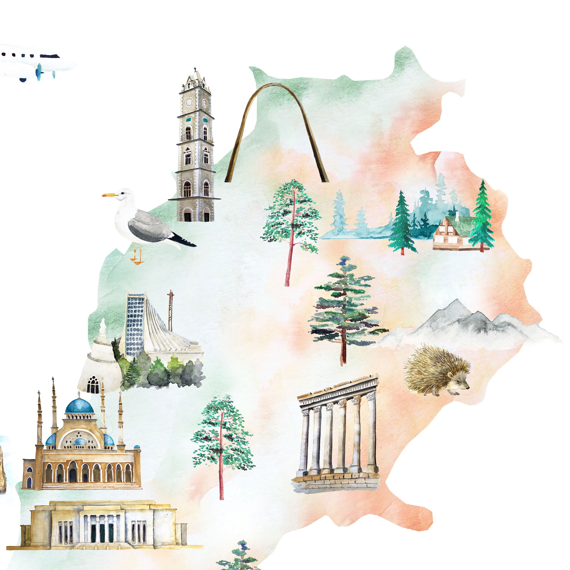 Lebanon Illustrated Map Printable Wall Art Print Nursery Etsy