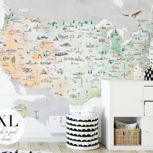 United States Map Wall Decal | nursery decor, nursery art, kids usa map, travel map, poster map, wall cling, wallpaper map, america, nursery