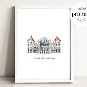 New York State Capitol Printable, illustratie, muur kunst print, kinderkamer decor, landmark, albany, kids room, travel print, landmark tekening