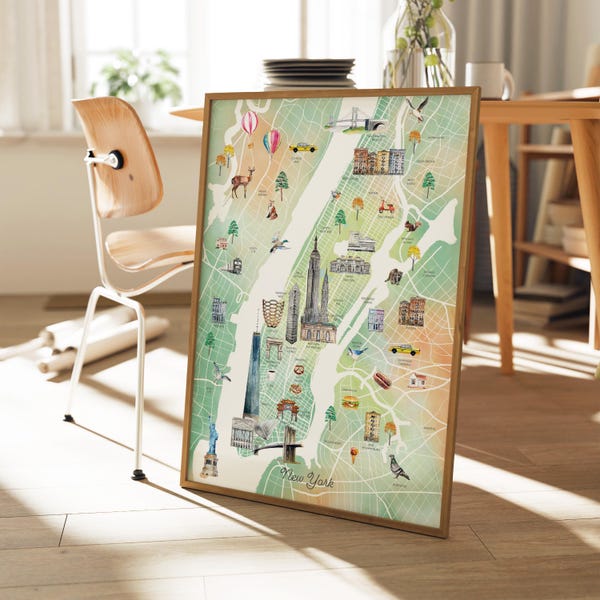New York City Map Art Print: Watercolor Travel Decor (Digital Download)