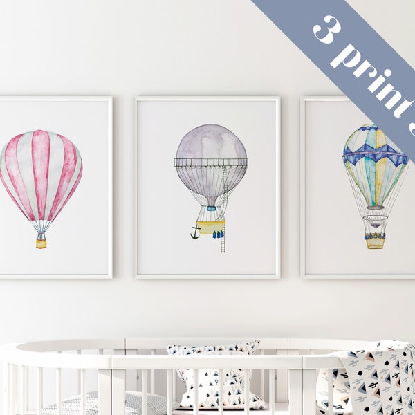 Hot Air Balloon Art Print Set, illustration, wall art print, nursery decor, kids room, travel print, travel art, cute print, baby