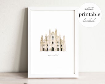 Milan Cathedral Printable, illustration, wall art print, nursery decor, landmark, italy, kids room, travel print, travel art, milano