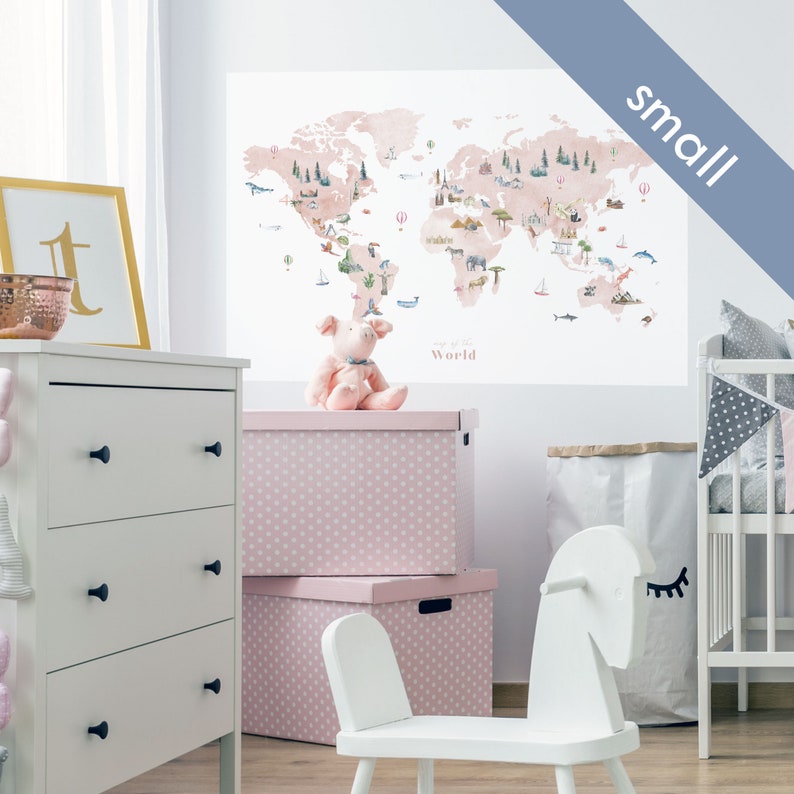 Large Wallpaper World Map Wall Decal nursery decor nursery Etsy